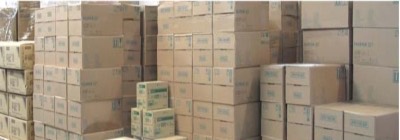 Palletised export cartons stacked ready for loading